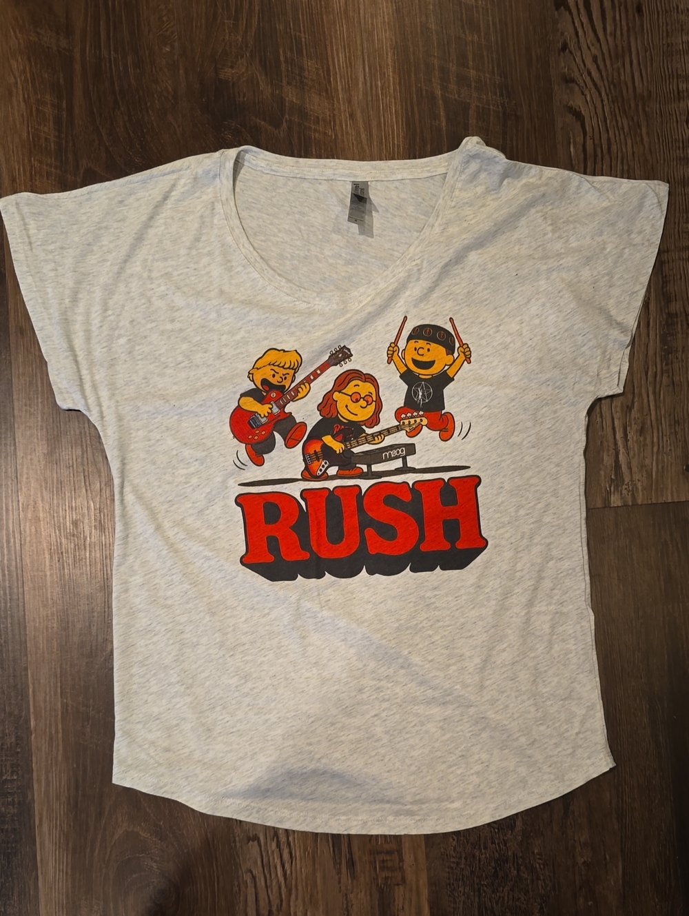 Next Level Apparel Light Gray womens Tee with Red Rush Logo-sz m